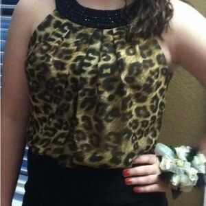 B Darlin Leopard Print Halter with Black Beads